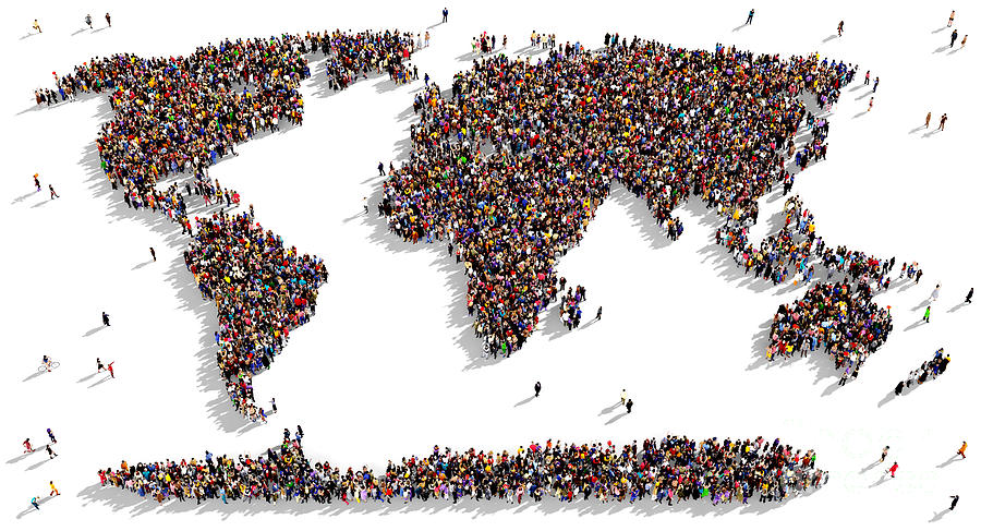 World map formed by people showing global human connection