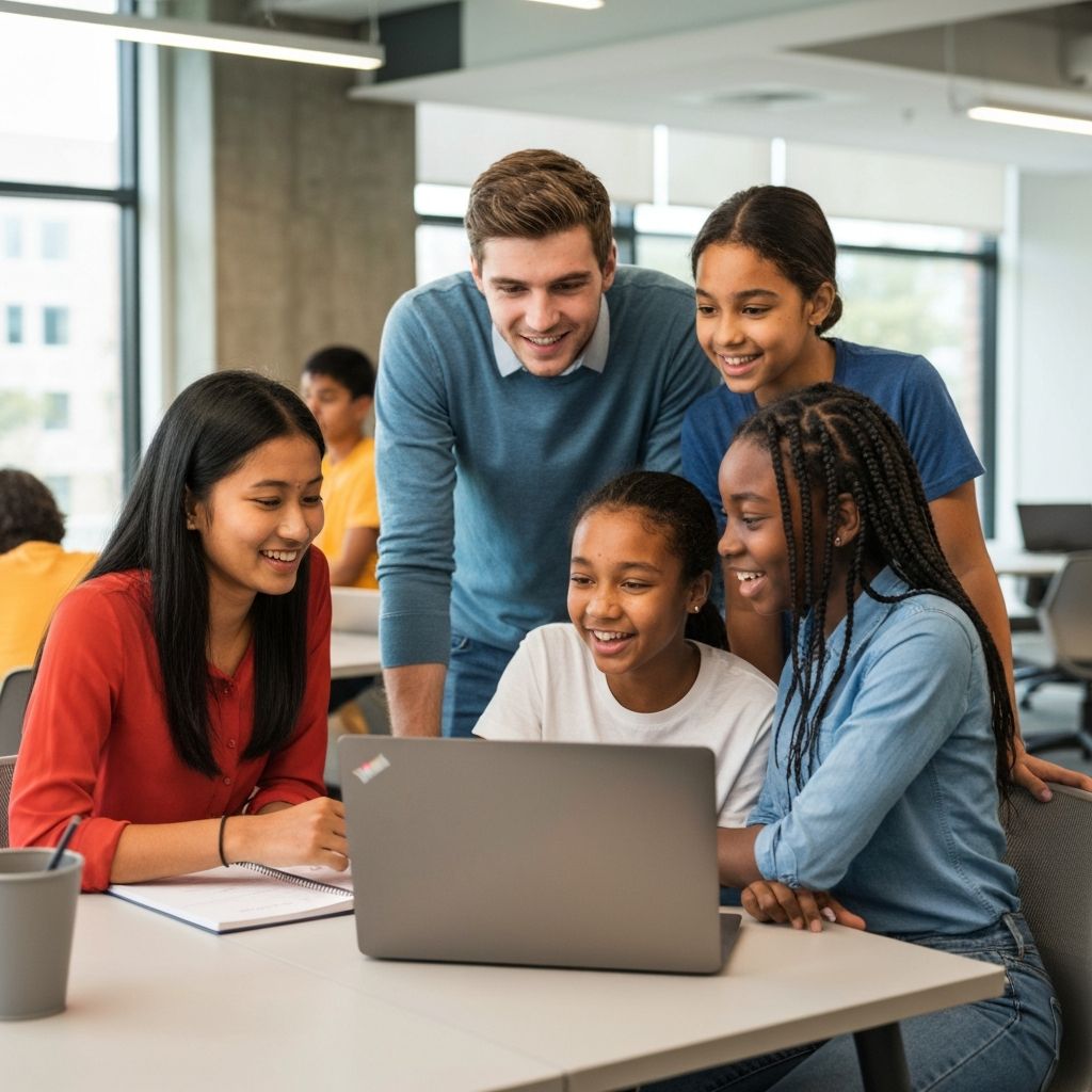 Students collaborating with technology